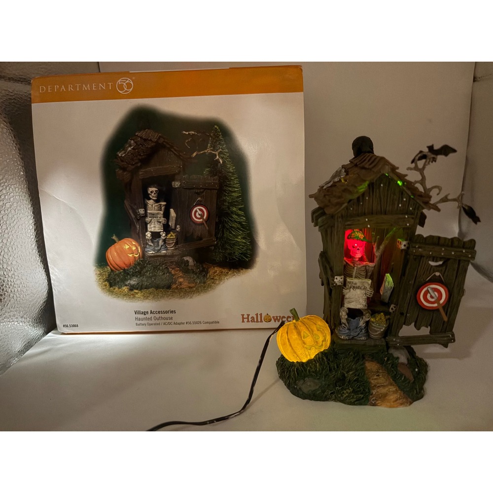 Dept 56 HAUNTED OUTHOUSE Lighted Halloween Skeleton Village Accessories Retired